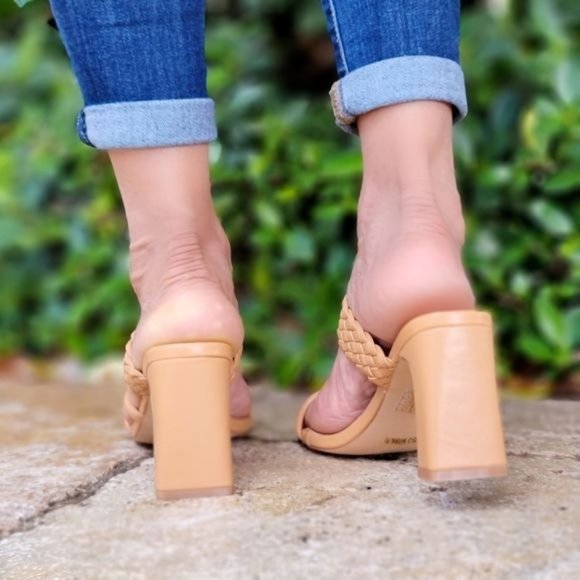 Women's Natural Braided Chunky Block Heel Slide Sandals - Picture 4 of 5